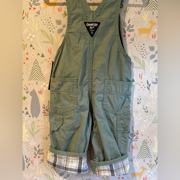 NWT OshKosh B’gosh Green Plaid Overalls Flannel Cuff Classic 90s style 12 Months - Picture 6 of 8